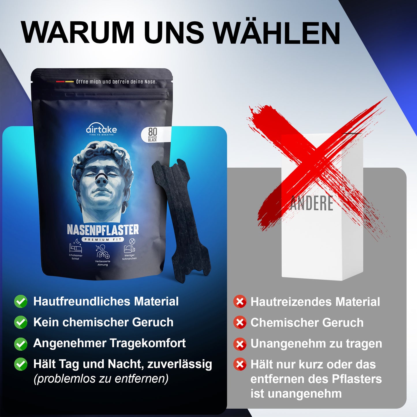 80er Nasenpflaster Premium - Schwarz - Vorteilspackung